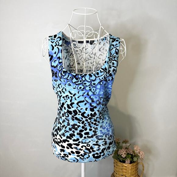 Stunning vintage y2k blue leopard print beaded sequin tank top - Picture 1 of 6